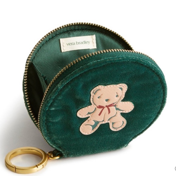 Vera Bradley Accessories - VERA BRADLEY Velvet Round Zip Pouch with appliqué Teddy Bear Goldtone hardware